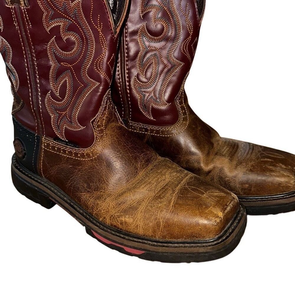Justin Mens Work Boot Brown Red Leather Composite Toe Size 9 D Western cowboy - Picture 10 of 15